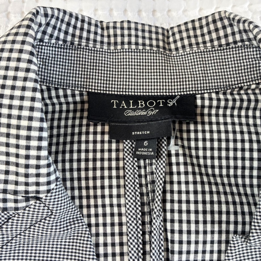 Talbots Blazer Jacket Gingham Black White Size 6 Chic Office Career Teacher - Picture 4 of 15
